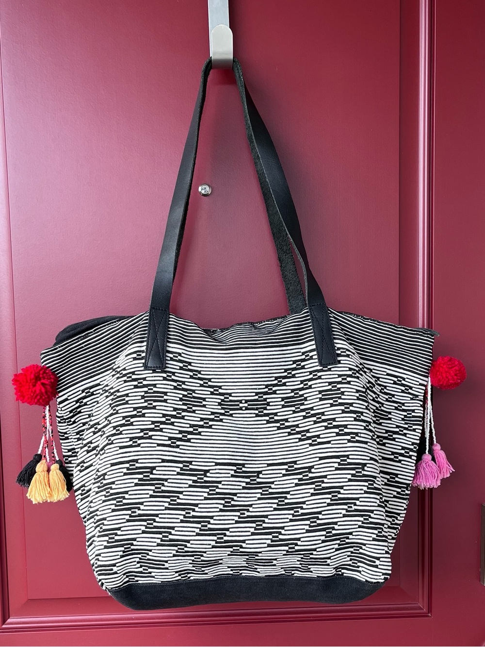 Shiraleah Boho Cloth Tote with Pom Pom Tassels